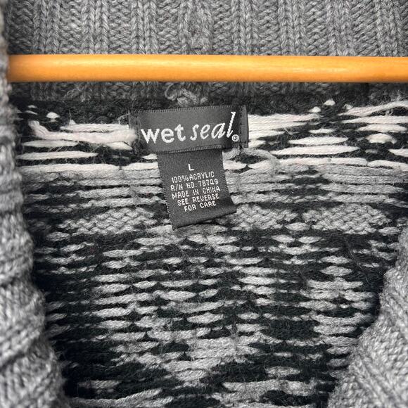 Wet Seal Vintage Y2K Winter Holiday Knit Cardigan Sweater Gray Large - Picture 3 of 4